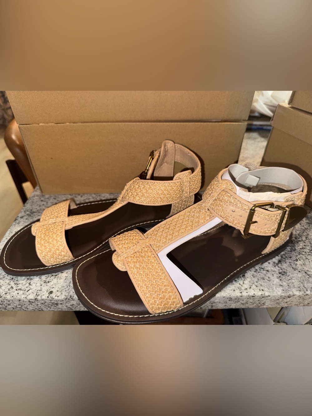 NWT Steve Madden Brazinn Woven Tan and Brown Strappy Sandals